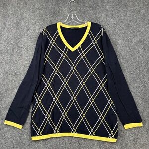 Tommy Hilfiger Blue Argyle V Neck Sweater Women’s XL Preppy Academia